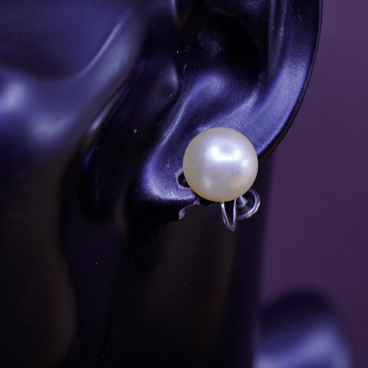 Vintage Sterling 925 silver screw handmade earrings with pearl