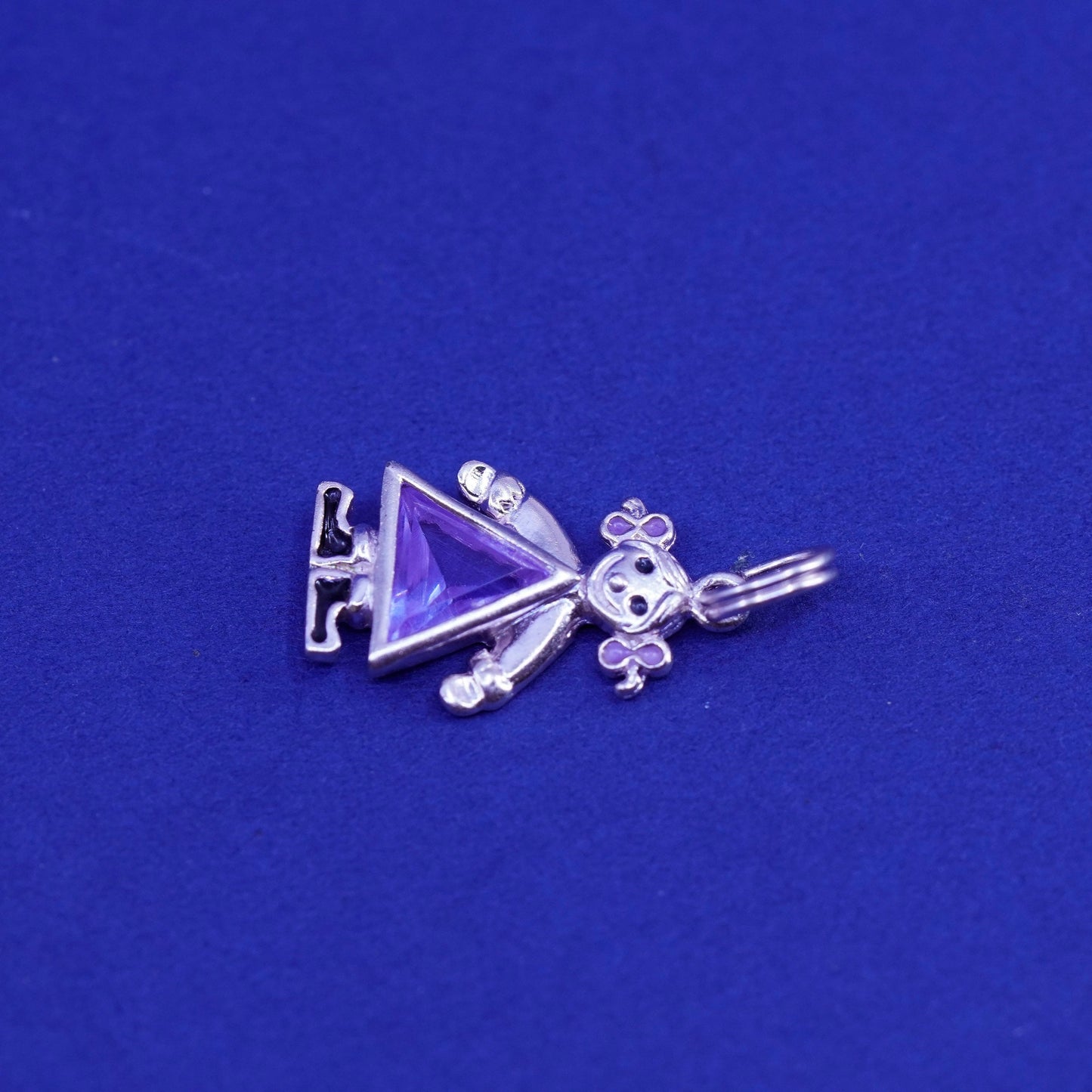 Vintage Sterling silver handmade birthstone pendant, 925 girl figure amethyst