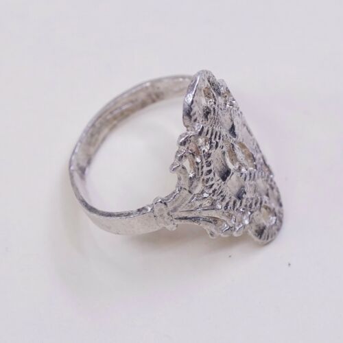 Size 5, Vtg Sterling Silver Handmade Ring, 925 Silver Band W/ Filigree Whirl