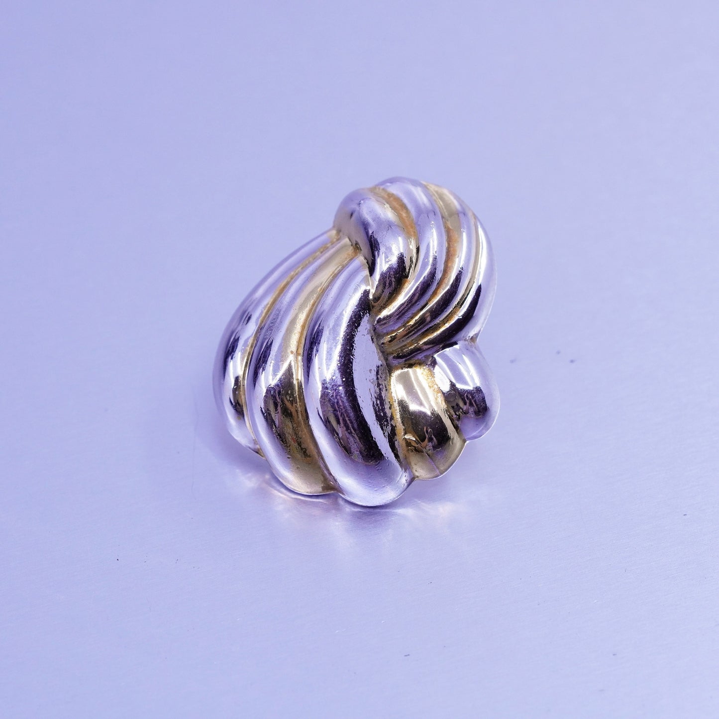 Vintage two tone Sterling 925 silver handmade earrings, wavy ribbed studs