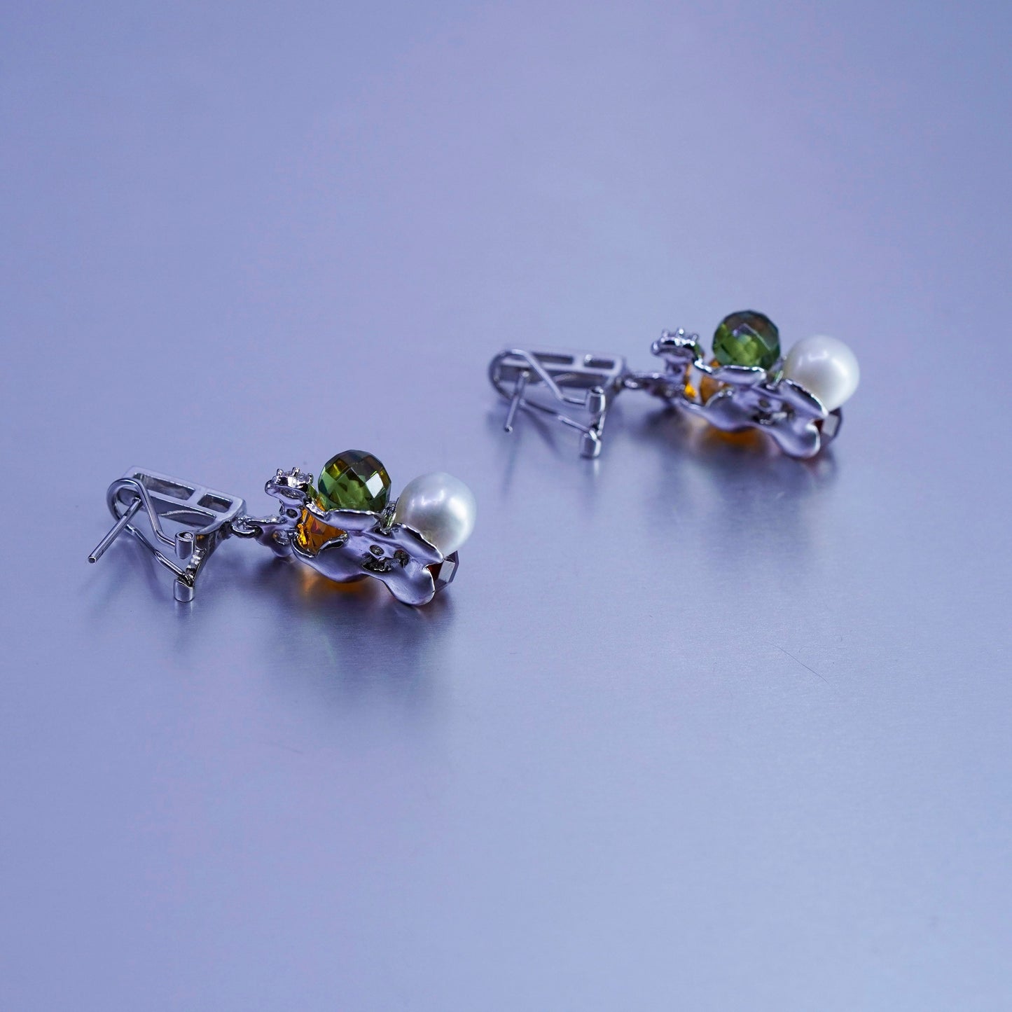 Sterling 925 silver handmade earrings with pearl citrine peridot garnet beads