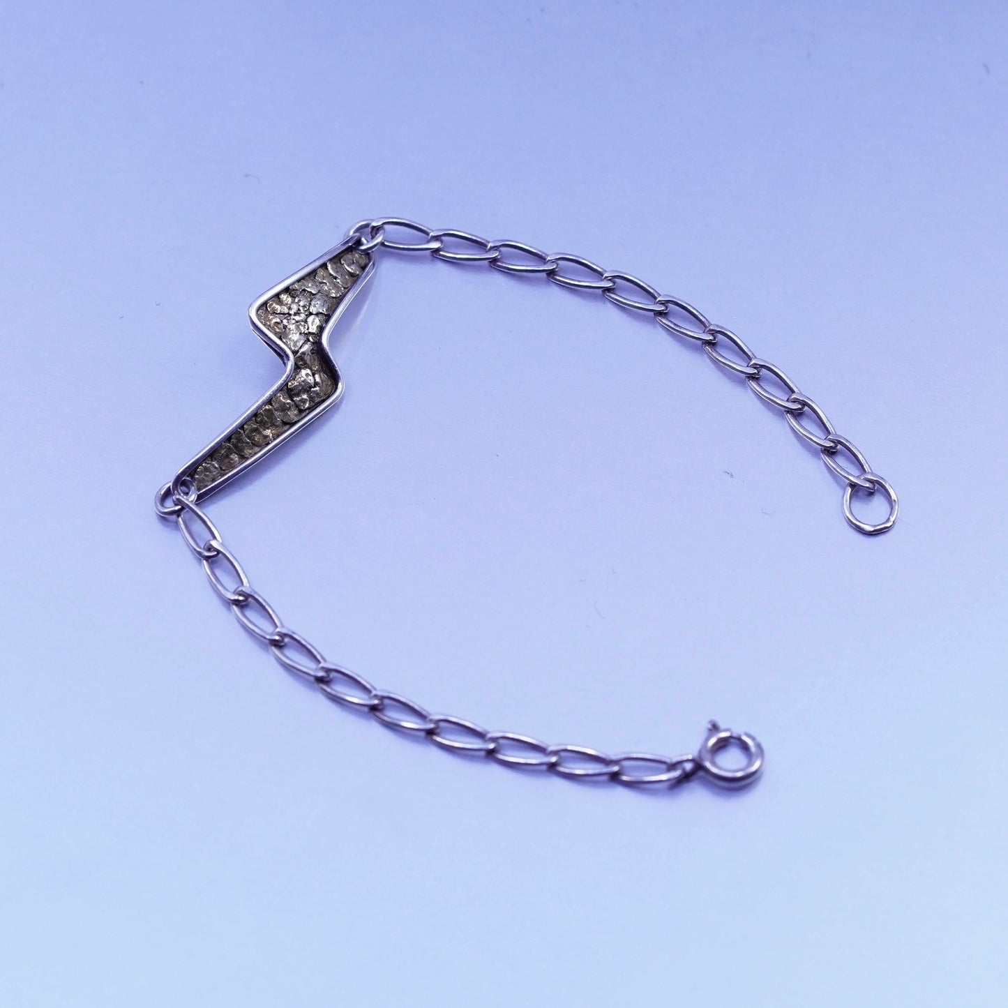 7.25”, Sterling 925 silver bracelet, oval chain with 14K gold lightening charm