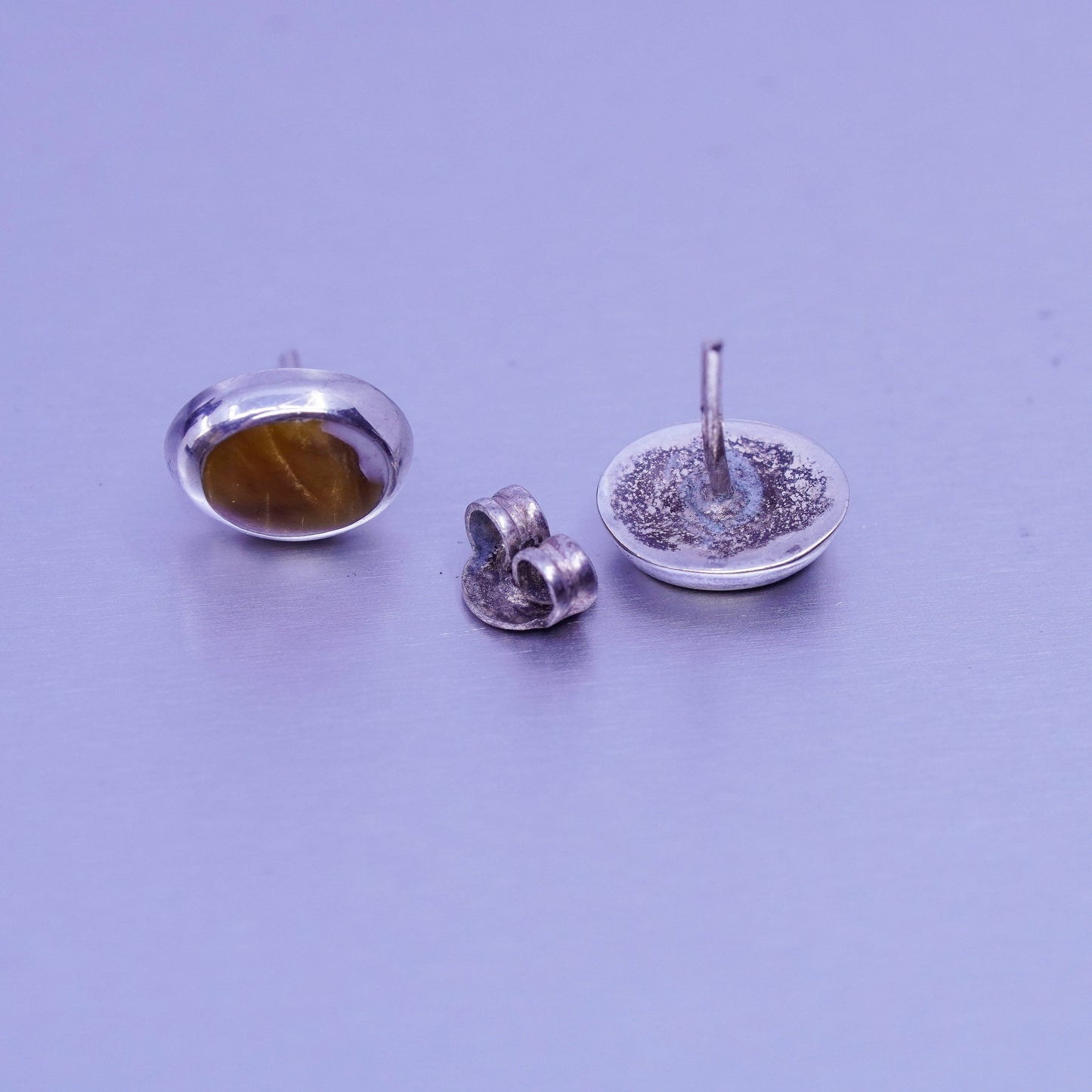 Vintage Sterling 925 silver earrings, studs with goldstone