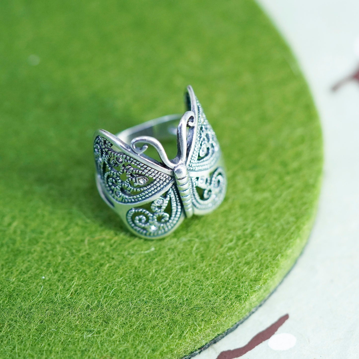 Size 6.5, vintage Sterling silver handmade ring, 925 filigree butterfly band