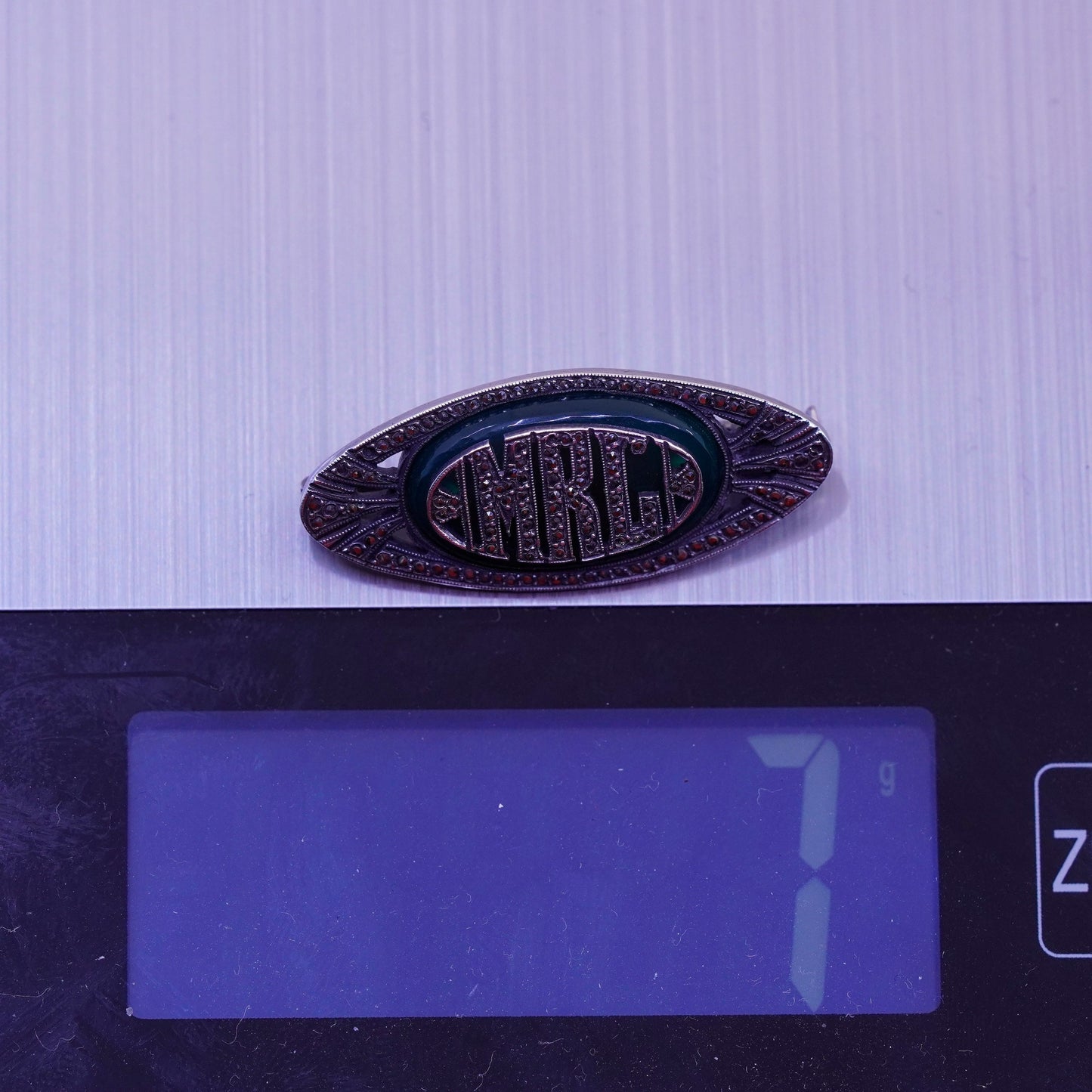 Vintage sterling silver handmade brooch pin with monogram “MRC”