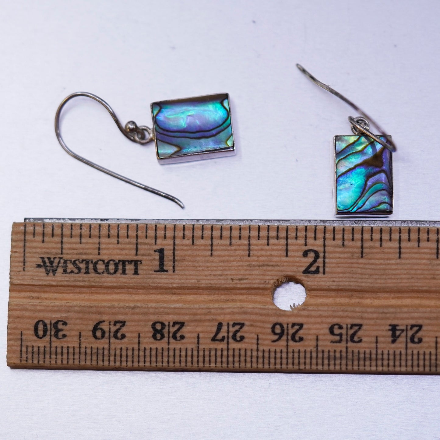 Vintage designer Sterling 925 silver handmade earrings with rectangular abalone