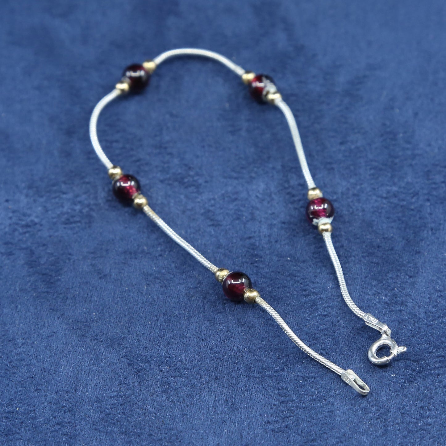 6.5", Sterling silver handmade bracelet, 925 snake chain w/ jasper beads