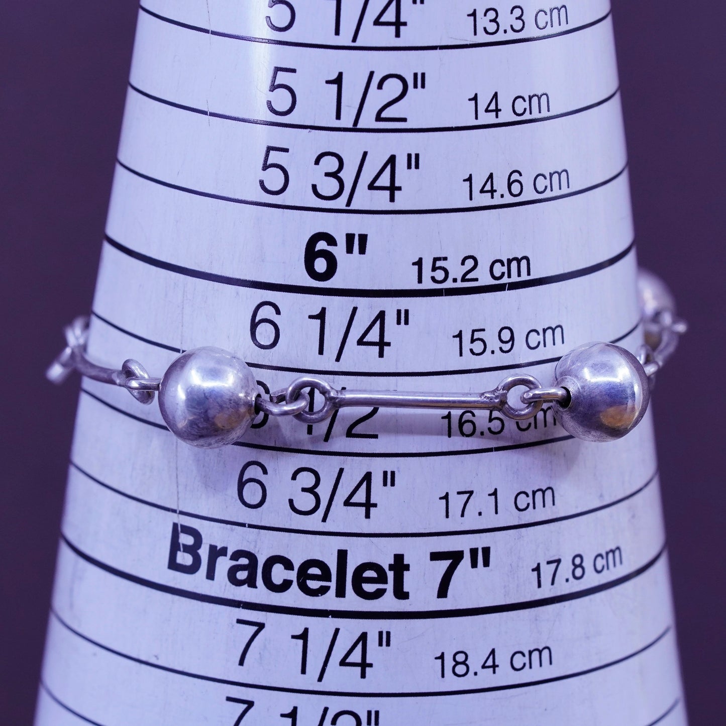6.5”, Vintage Sterling silver handmade bracelet, 925 dna chain with bead