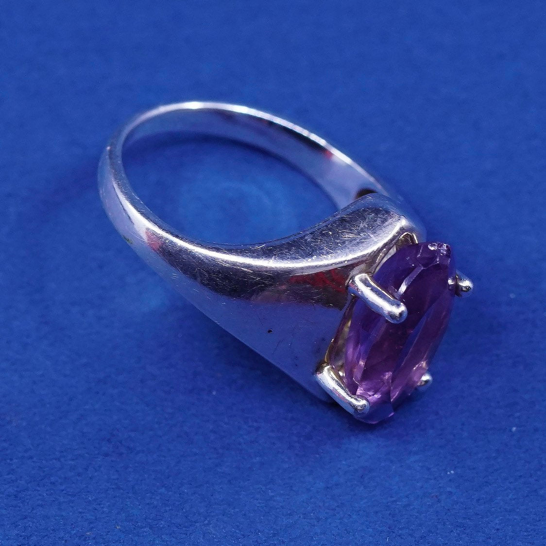 sz 6.25, vtg OTO Sterling silver handmade ring, 925 w/ Marquise amethyst ring