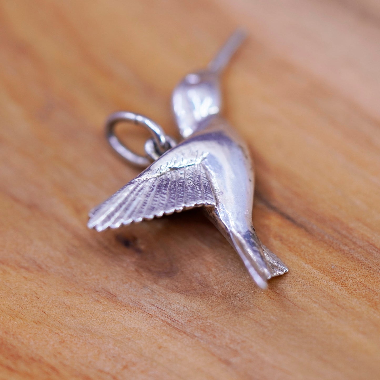 Vintage Sterling silver handmade pendant, 925 hummingbird bird charm