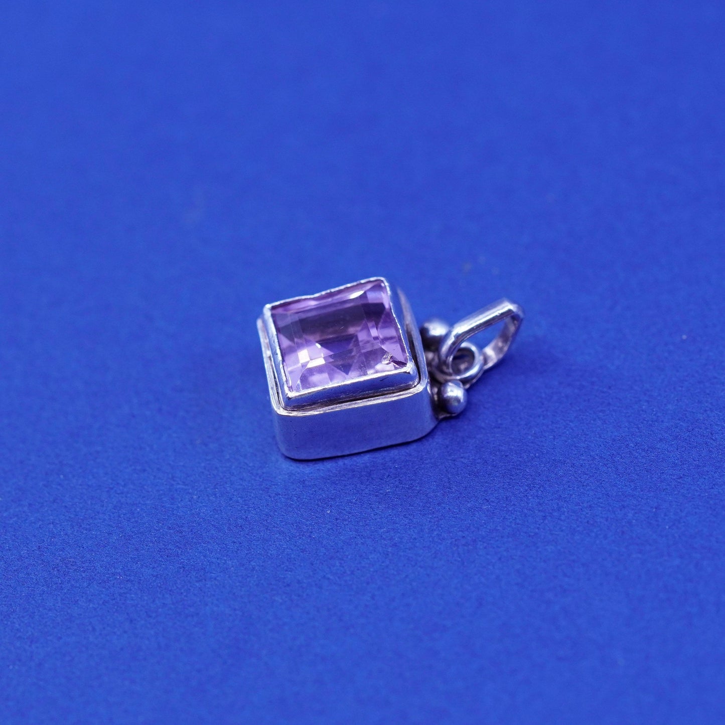 Vintage Sterling 925 silver handmade pendant with square amethyst