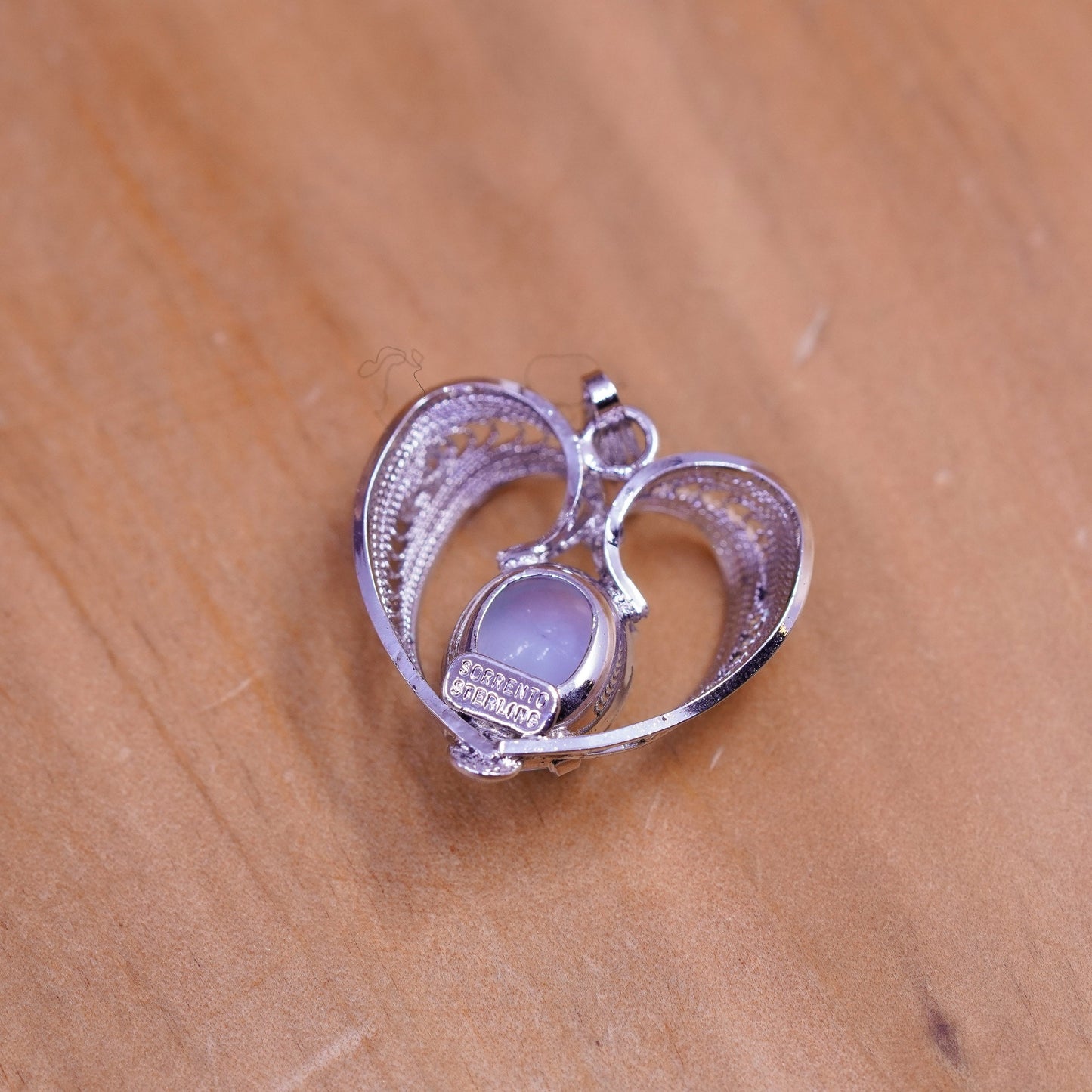 Italy Sorrento Sterling silver handmade pendant, 925 filigree heart cat’s eye