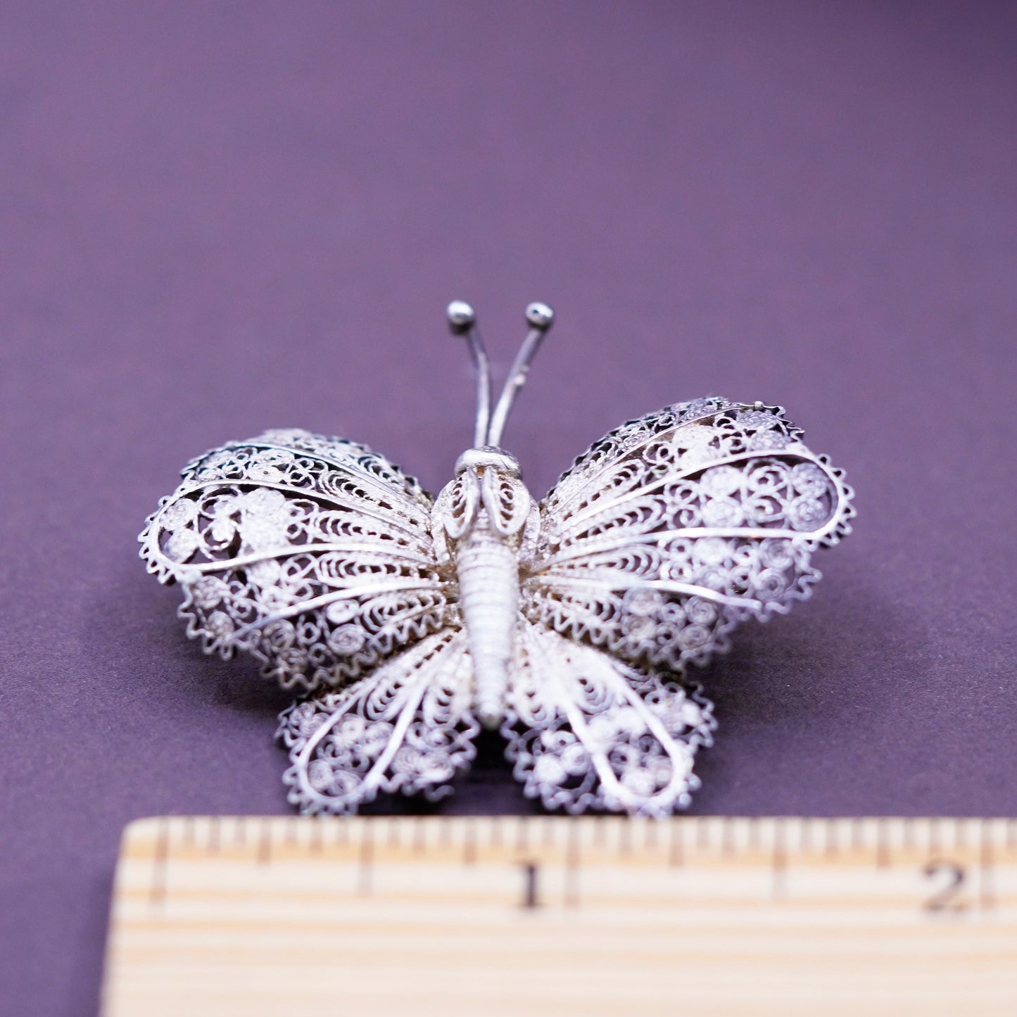 Vintage handmade sterling 925 silver filigree butterfly brooch