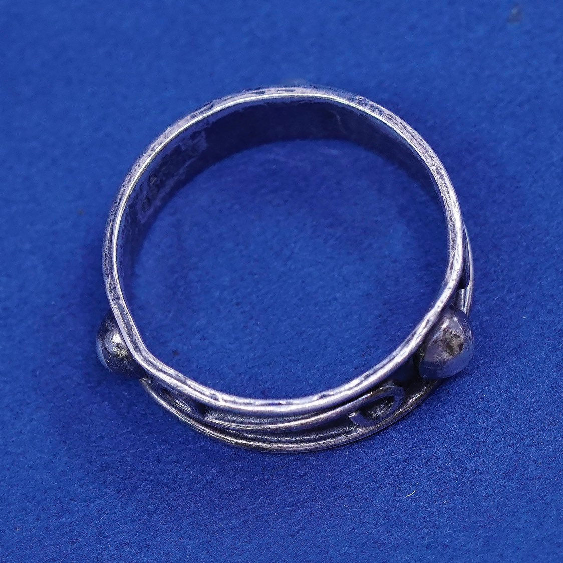 sz 6.5, vtg mexico Sterling silver handmade ring, 925 swirl bead band