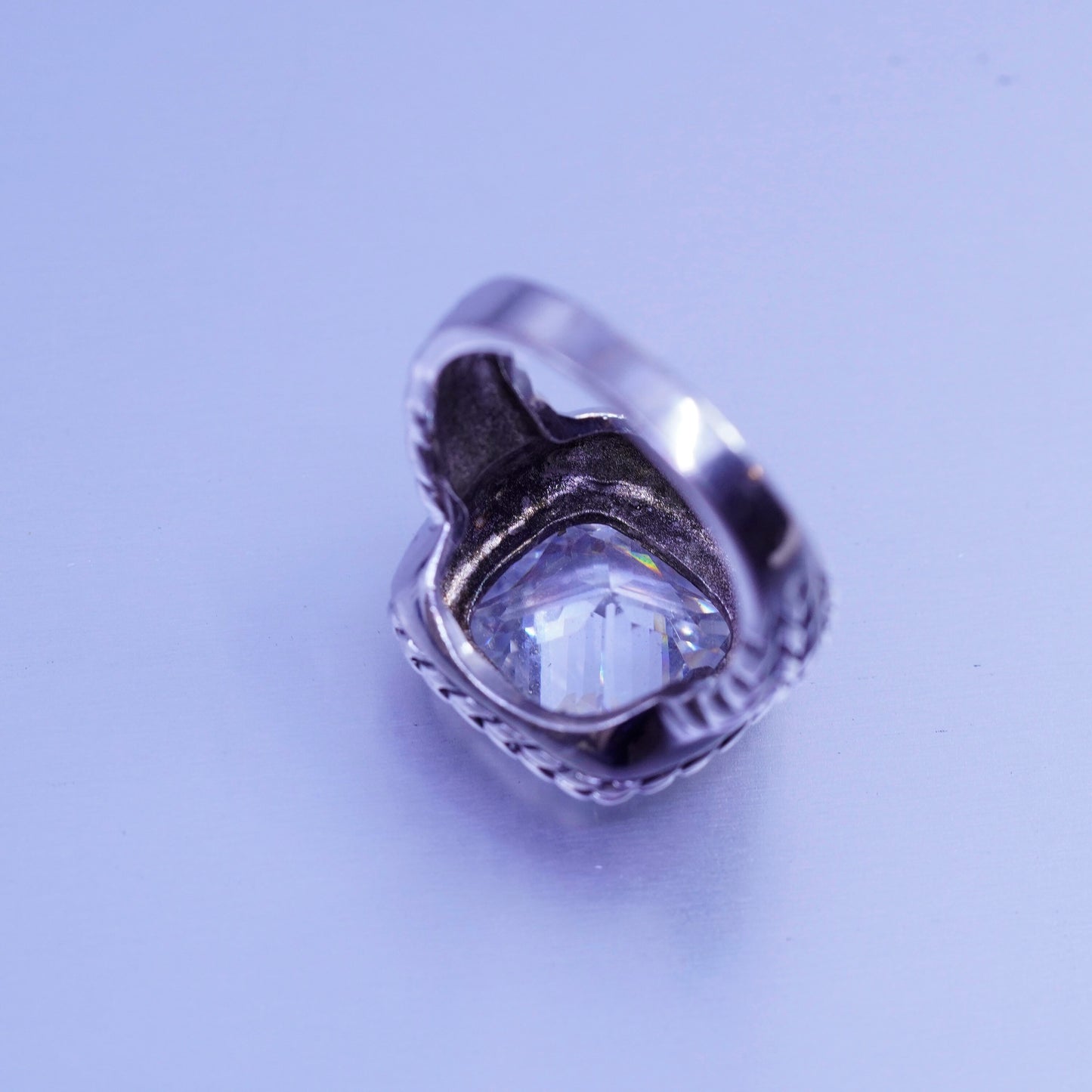 Size 9, vintage Sterling 925 silver handmade statement ring with crystal cable