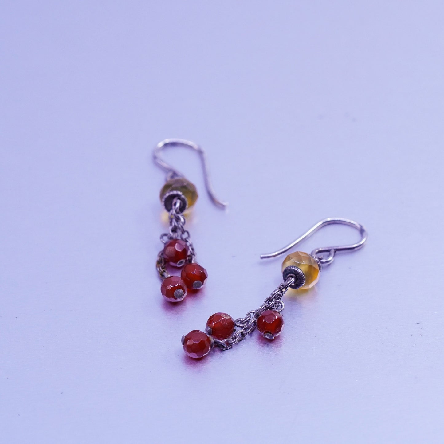 Vintage Sterling 925 silver handmade earrings with citrine carnelian beads