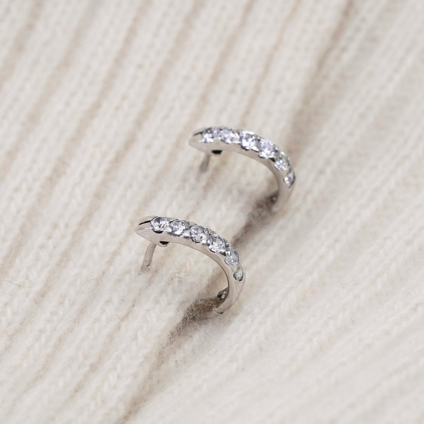 0.5”, Vintage sterling silver earrings, 925 hoops, huggie, with cz
