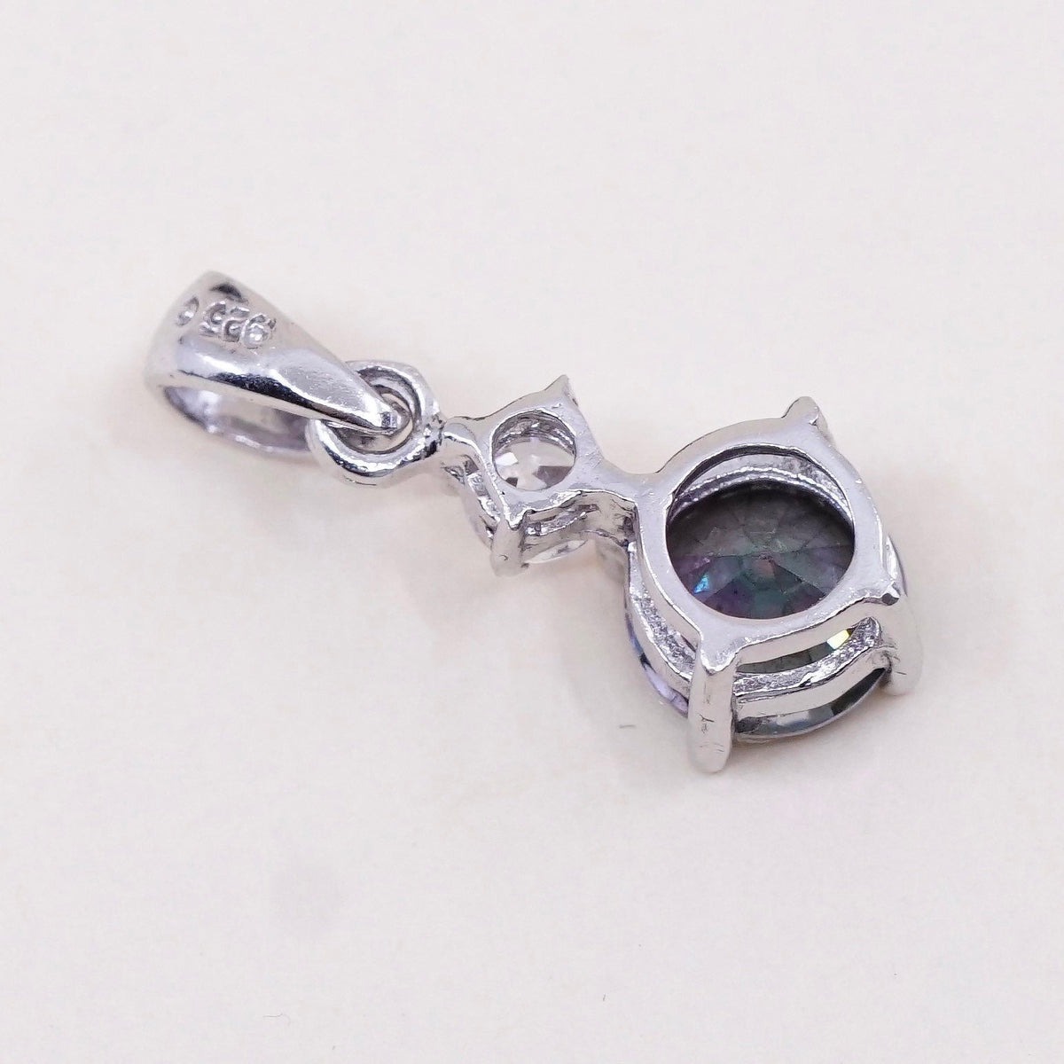Vintage Sterling silver pendant, 925 silver with rainbow topaz and Cz