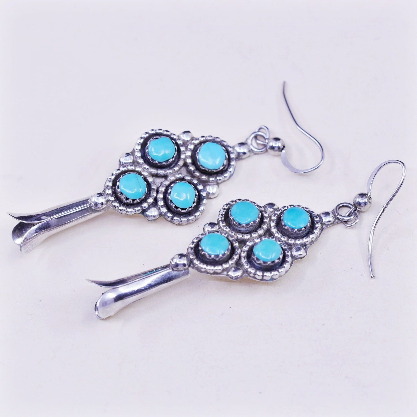 Native American Fredrick Chavez earrings. Navajo Sterling 925 dangles turquoise