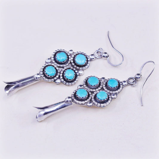 Native American Fredrick Chavez earrings. Navajo Sterling 925 dangles turquoise