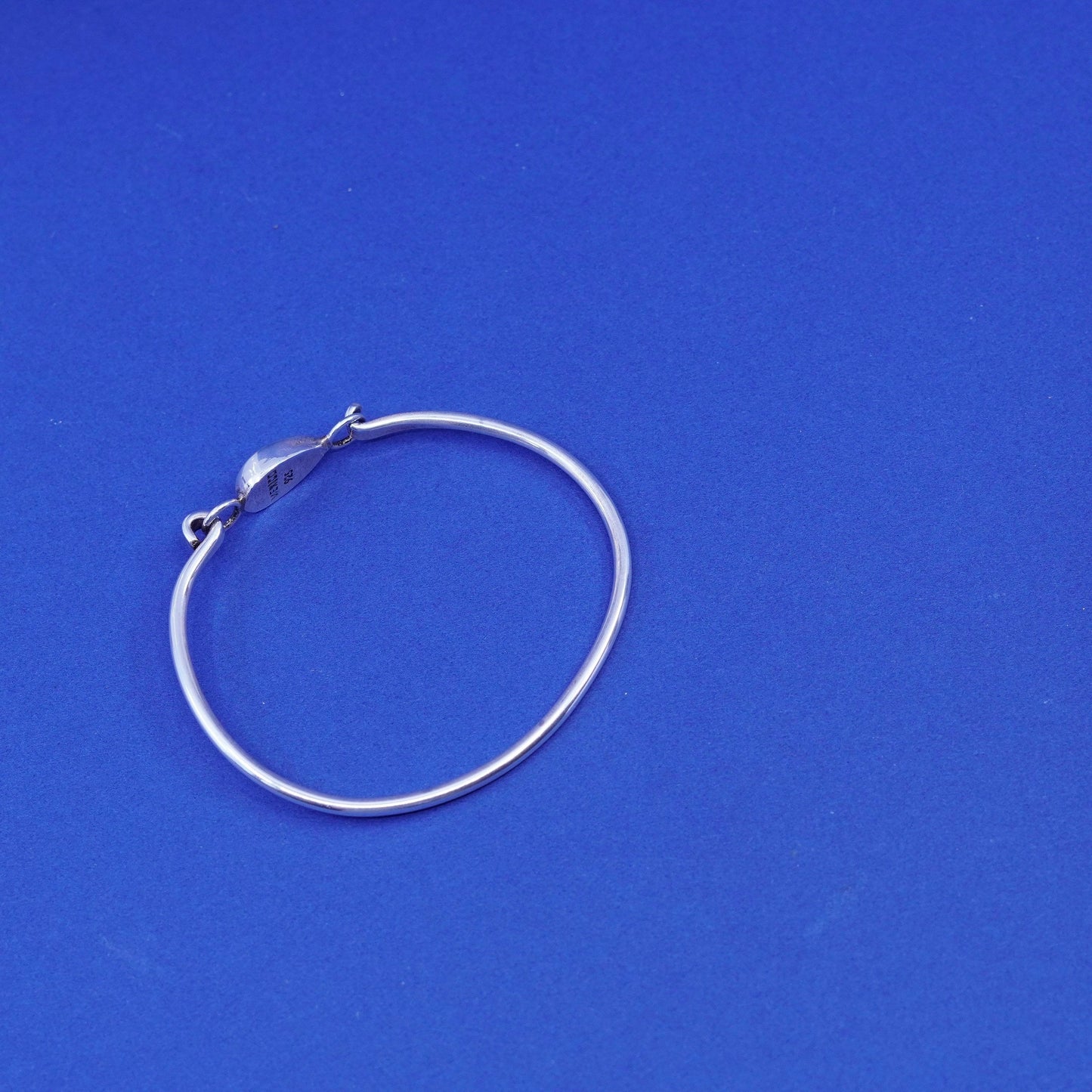 6.5”, vintage sterling silver handmade bracelet, 925 hinged bangle w/ rainstone