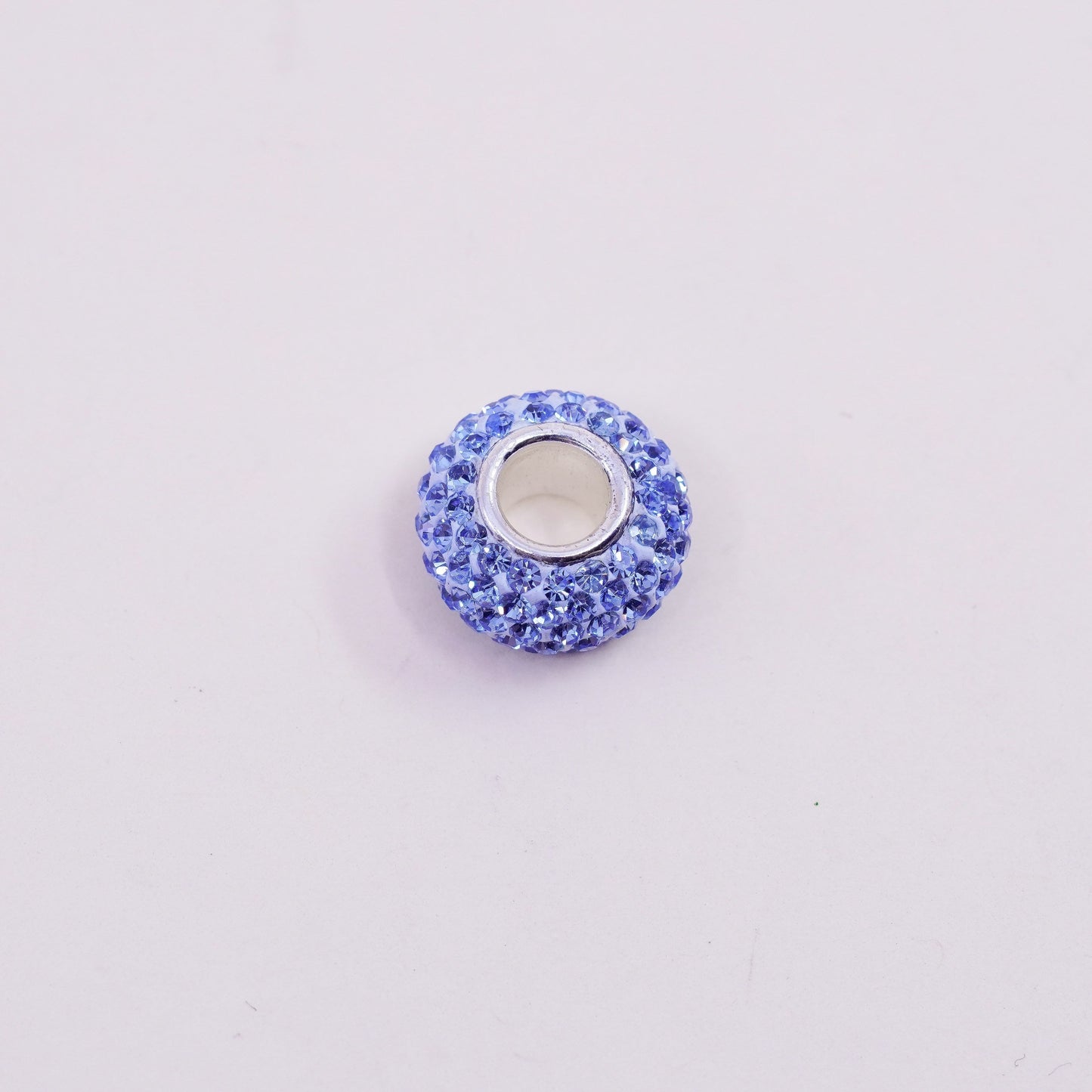 Vintage sterling silver handmade pendant, 925 bead charm with blue crystal