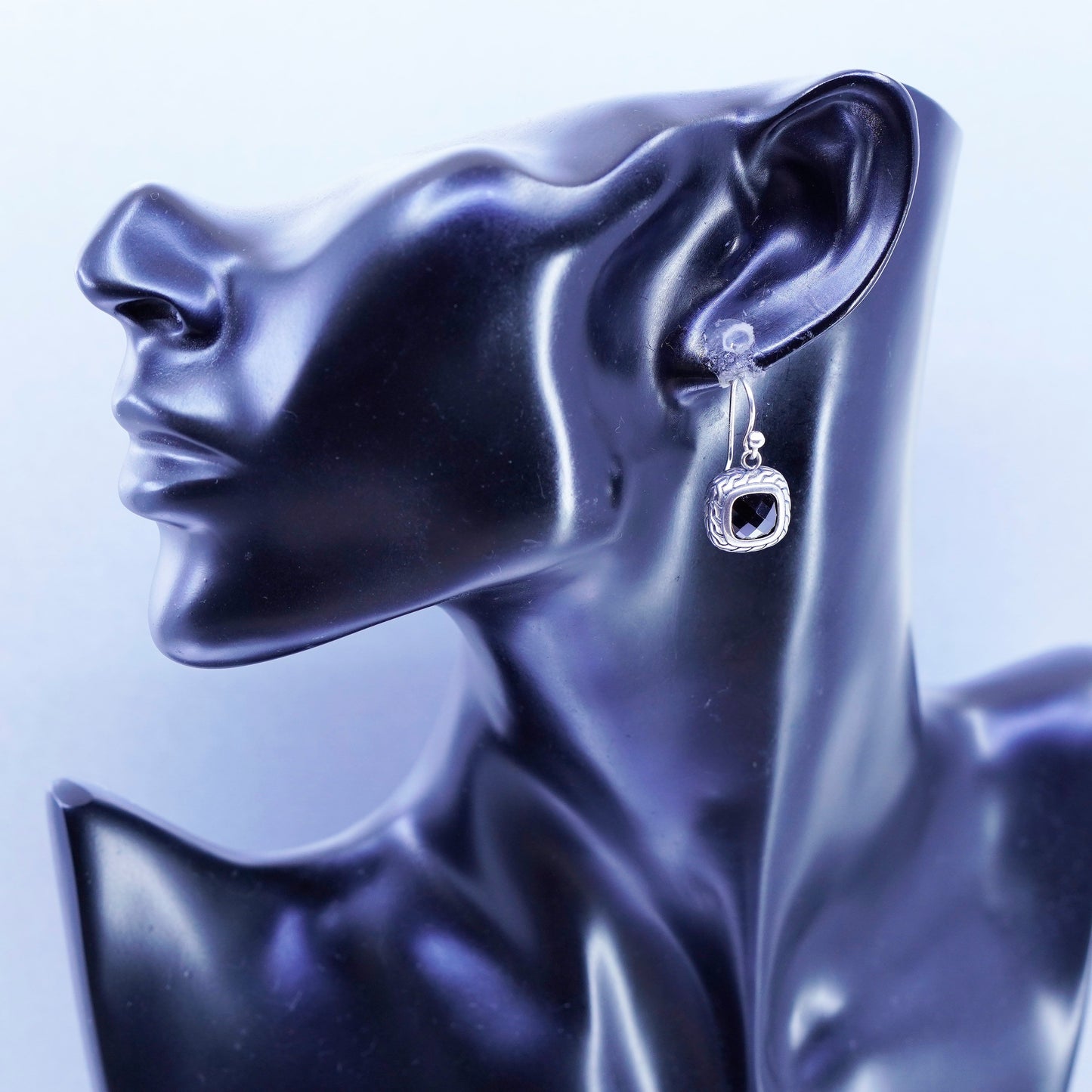 Vintage Sterling 925 silver handmade earrings with hematite and cable around