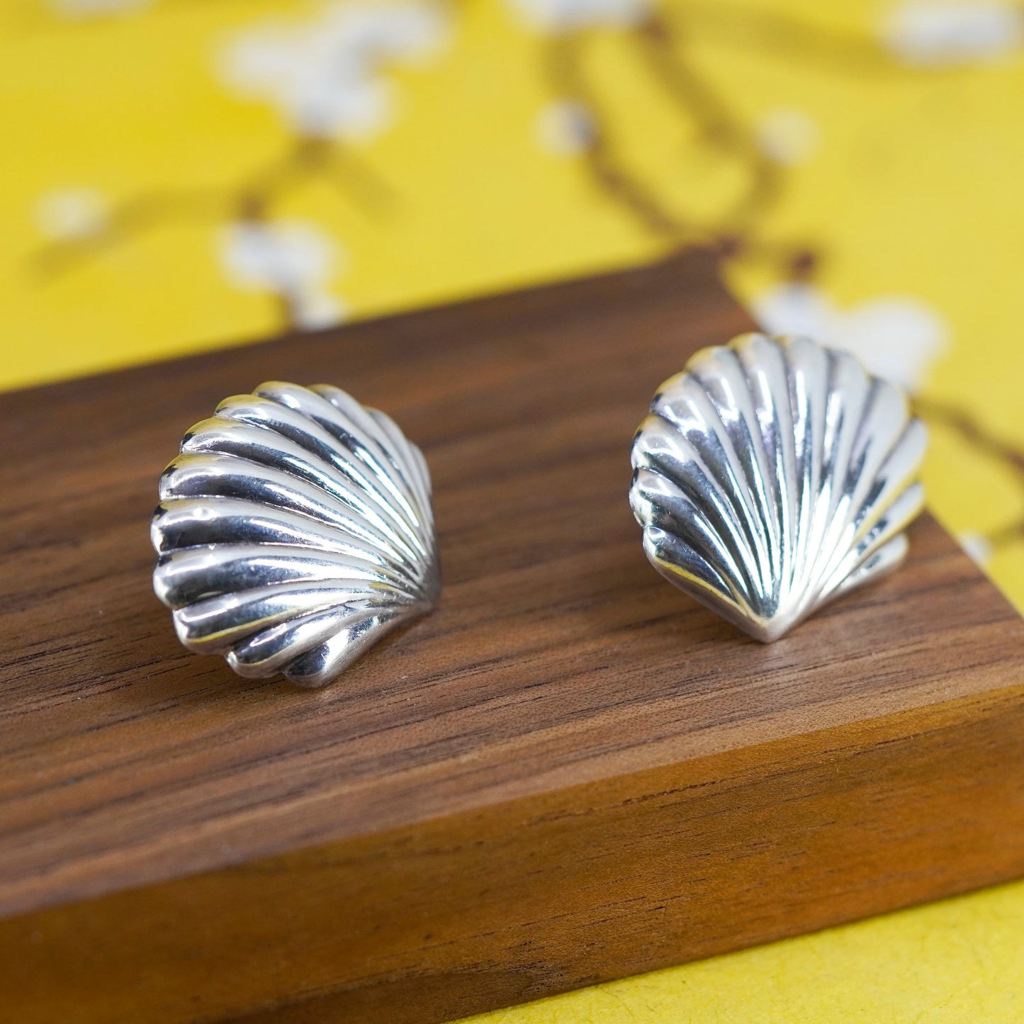 Vintage Sterling silver handmade earrings, 925 shell studs