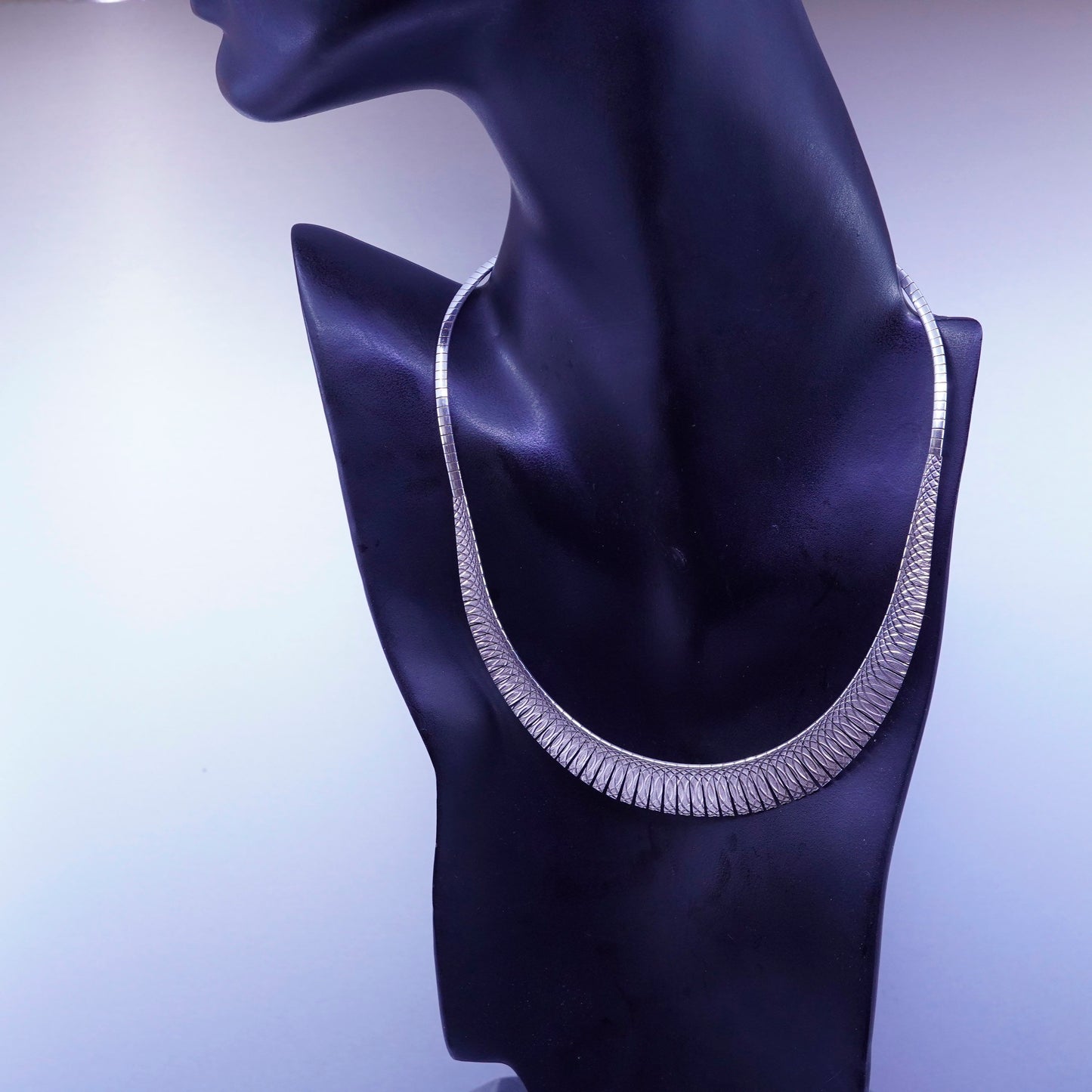 17”, vintage Italy Sterling 925 silver textured bib prong chain necklace