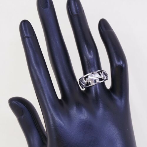 Sz 7, Vtg Sterling Silver Handmade Ring 925 Silver Elephant Band, Stamped 925