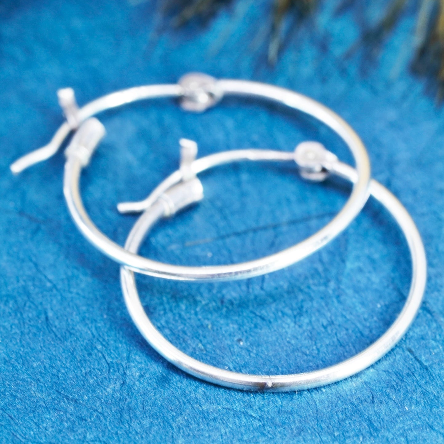 1”, vintage Sterling silver handmade hoop earrings, 925 huggie