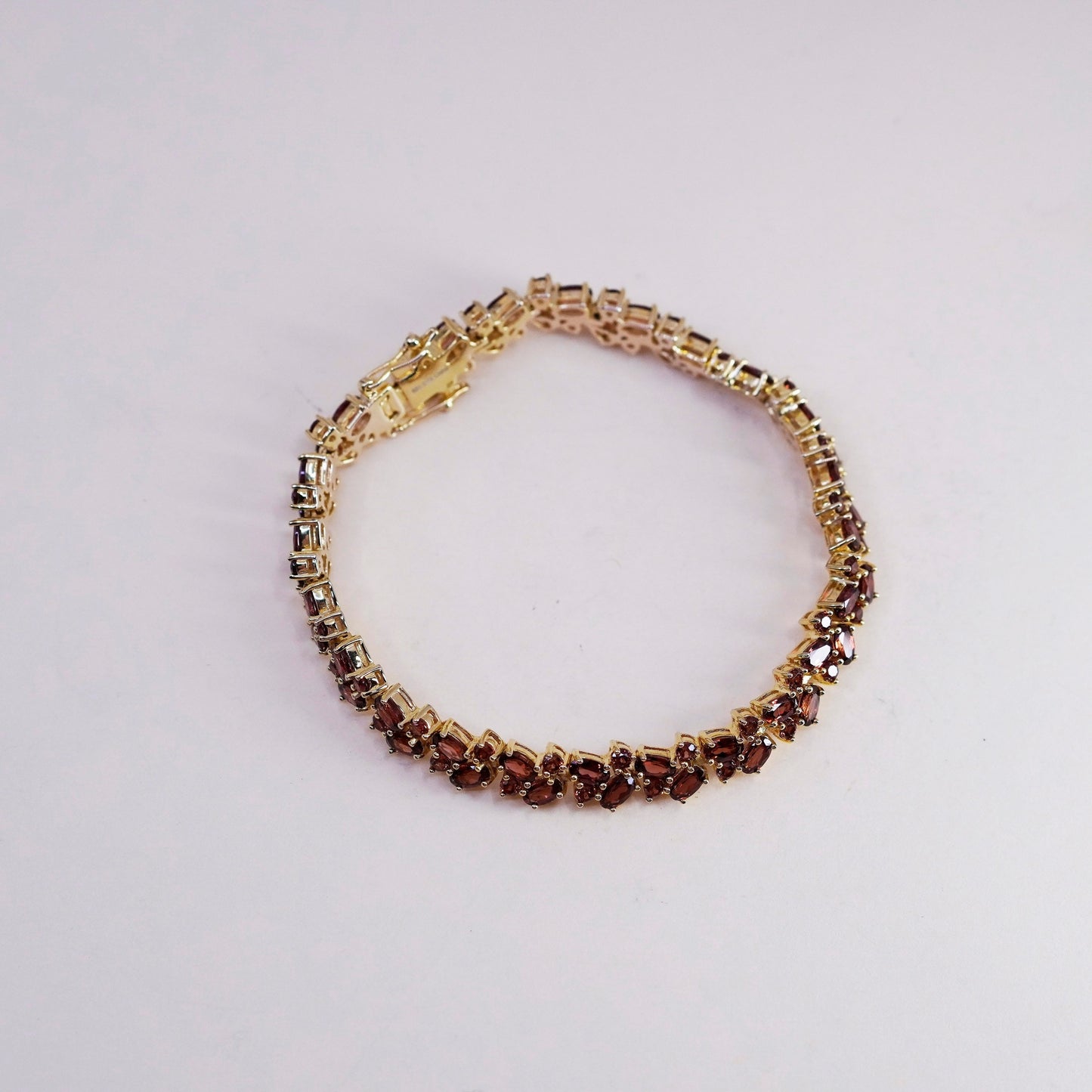 7.5”, vermeil gold over Sterling 925 silver tennis bracelet with cluster ruby