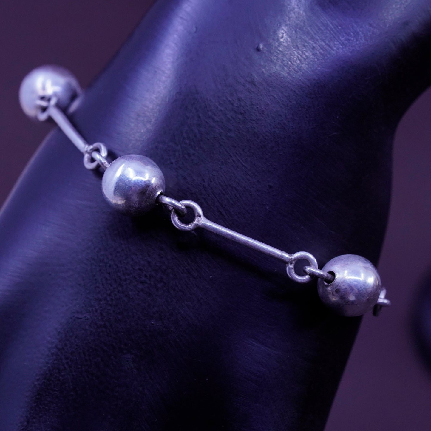 6.5”, Vintage Sterling silver handmade bracelet, 925 dna chain with bead