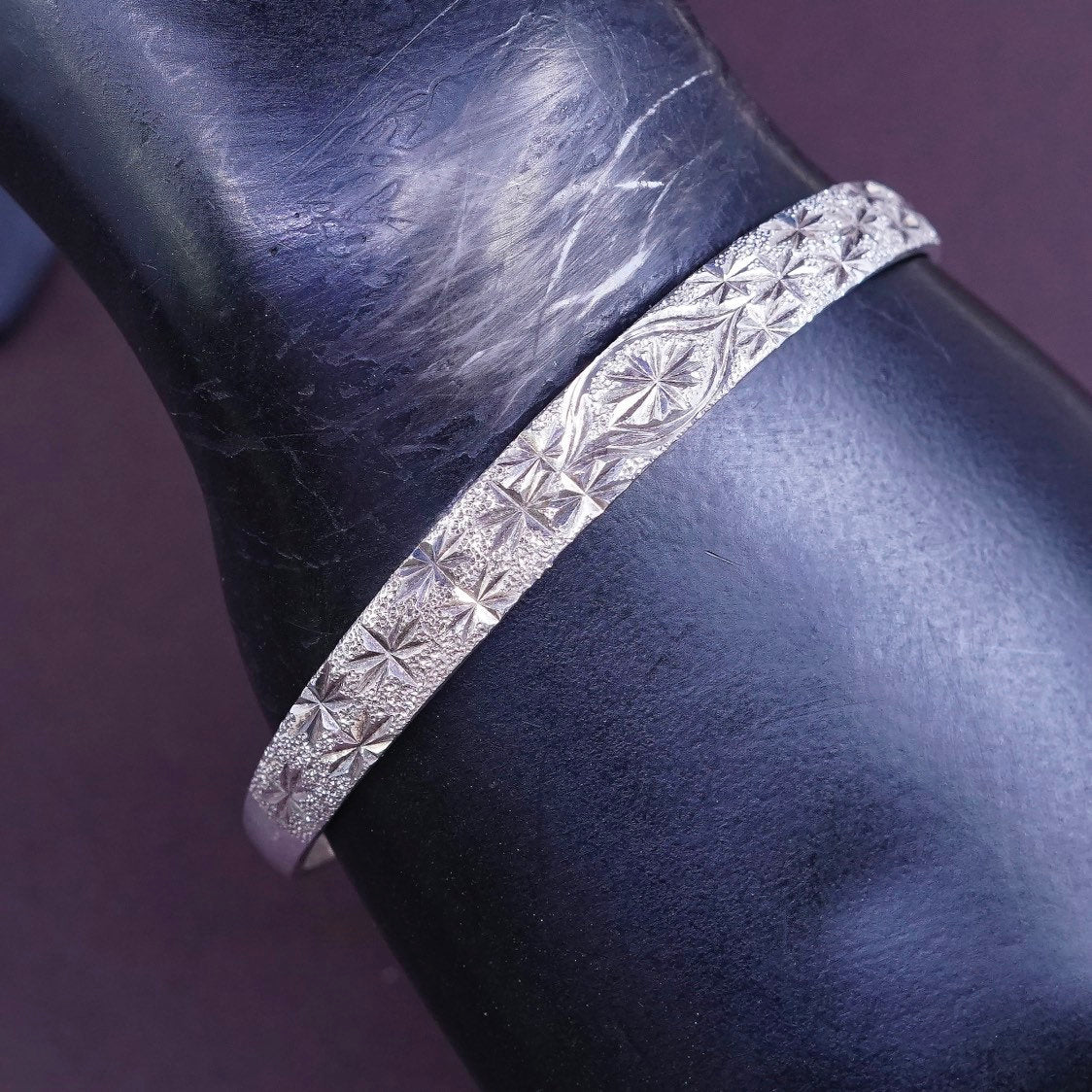 7.5", floral Sterling Silver Signature Slide Modernist Bracelet 925 bangle