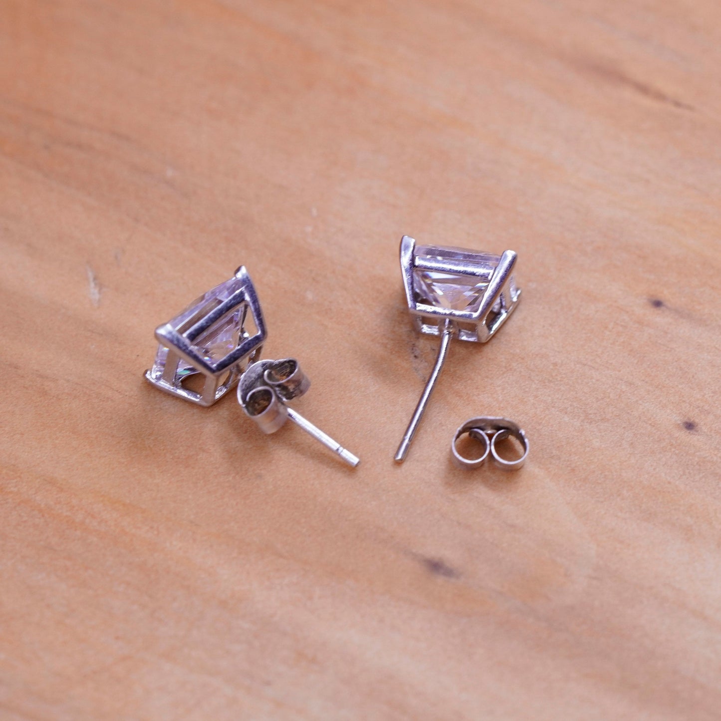 vintage Sterling silver studs, square Swarovski earrings