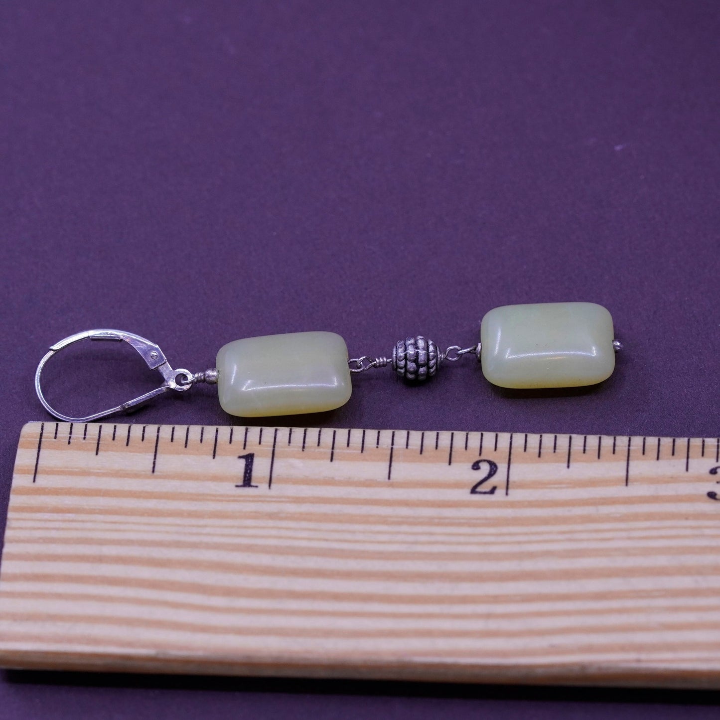2.25”, Vintage Sterling 925 silver handmade earrings with jade beads