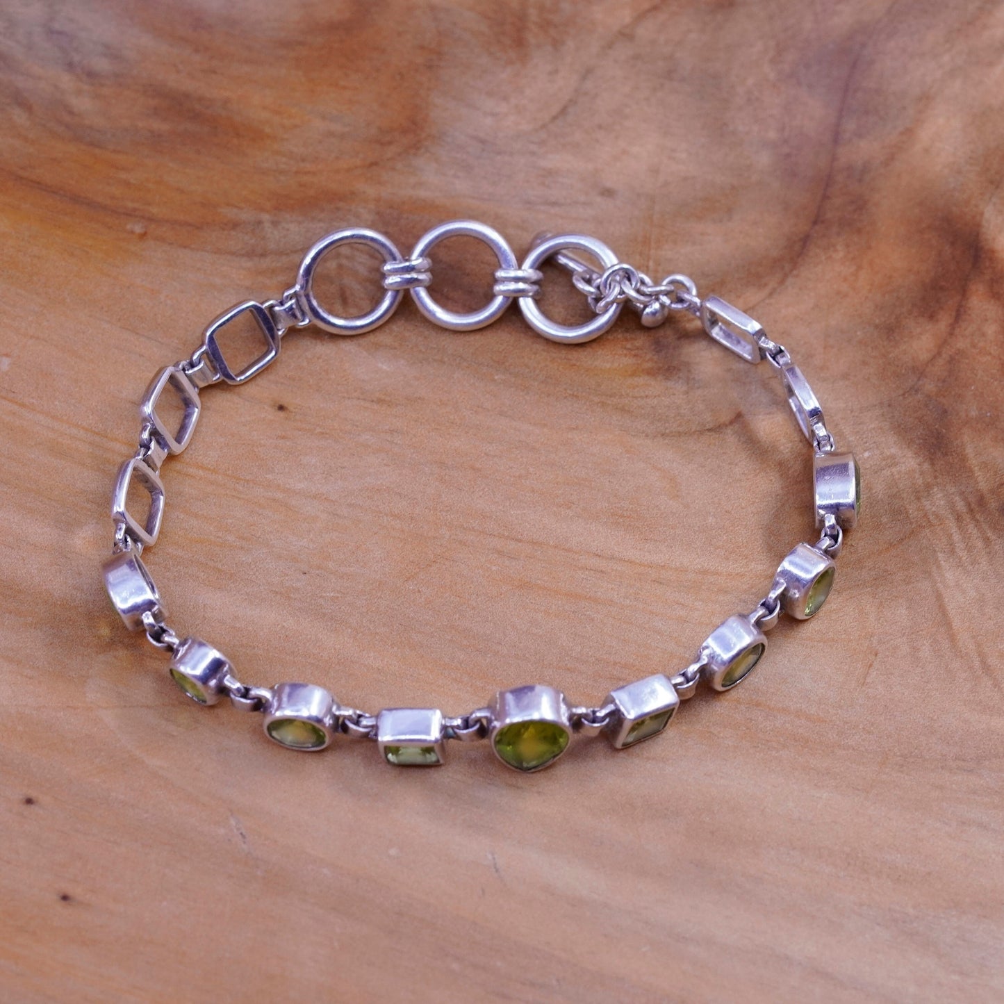 7+1”, vintage Sterling silver handmade bracelet, 925 chain with peridot
