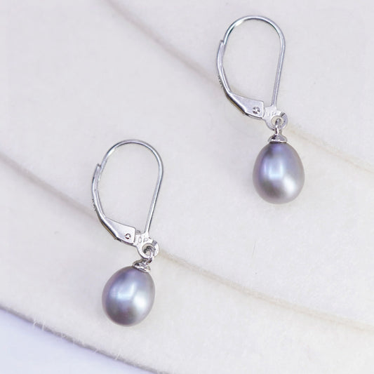 Vintage Sterling 925 silver handmade earrings with freshwater gray pearl