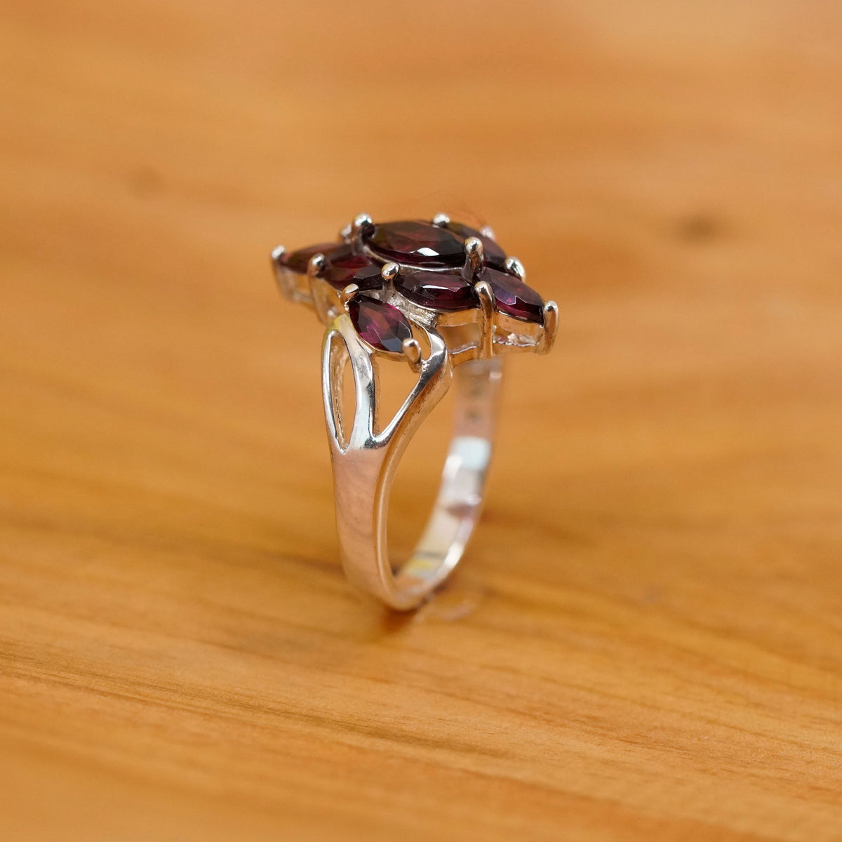 Size 8, vintage Sterling 925 silver handmade ring with ruby