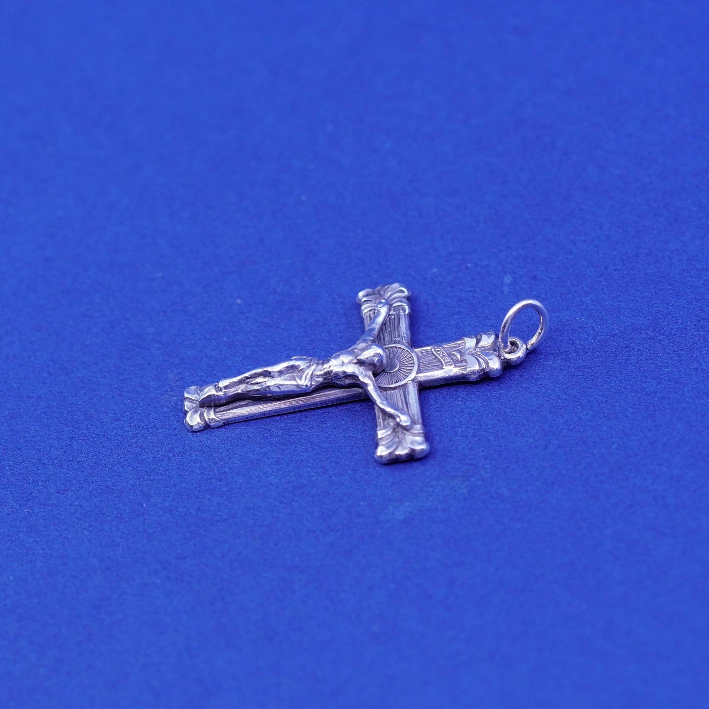 Vintage Sterling silver handmade pendant, 925 cross with relief Jesus