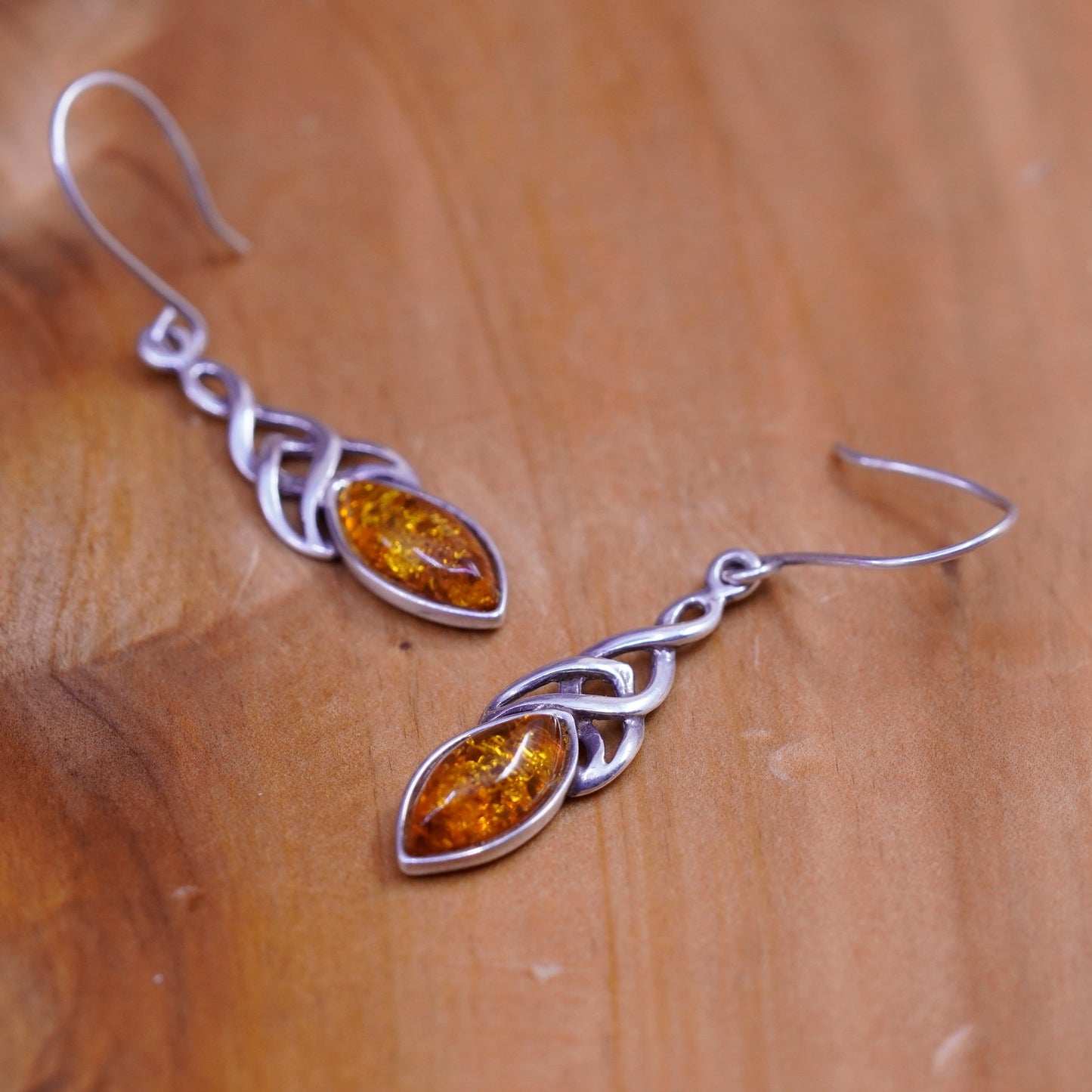 Vintage Sterling 925 silver handmade earrings with Amber bead