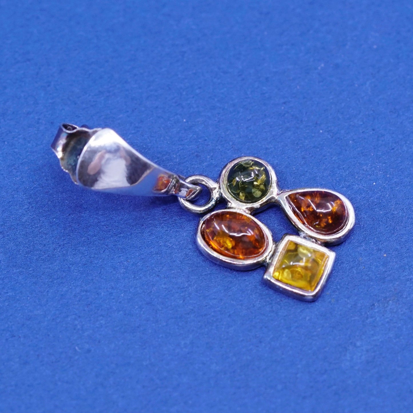 Vintage sterling 925 silver handmade earrings with amber