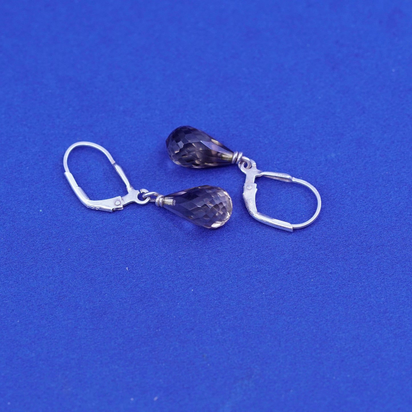 Vintage sterling 925 silver handmade earrings with teardrop smoky topaz