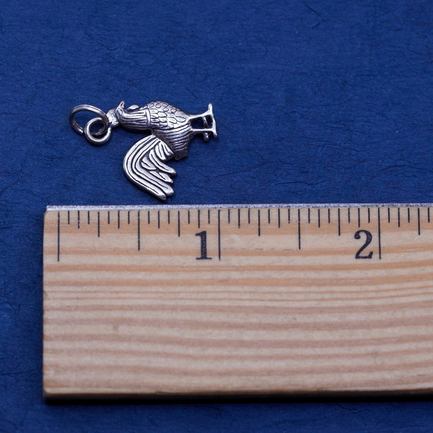 Vintage Sterling silver handmade pendant. 925 rooster chicken charm
