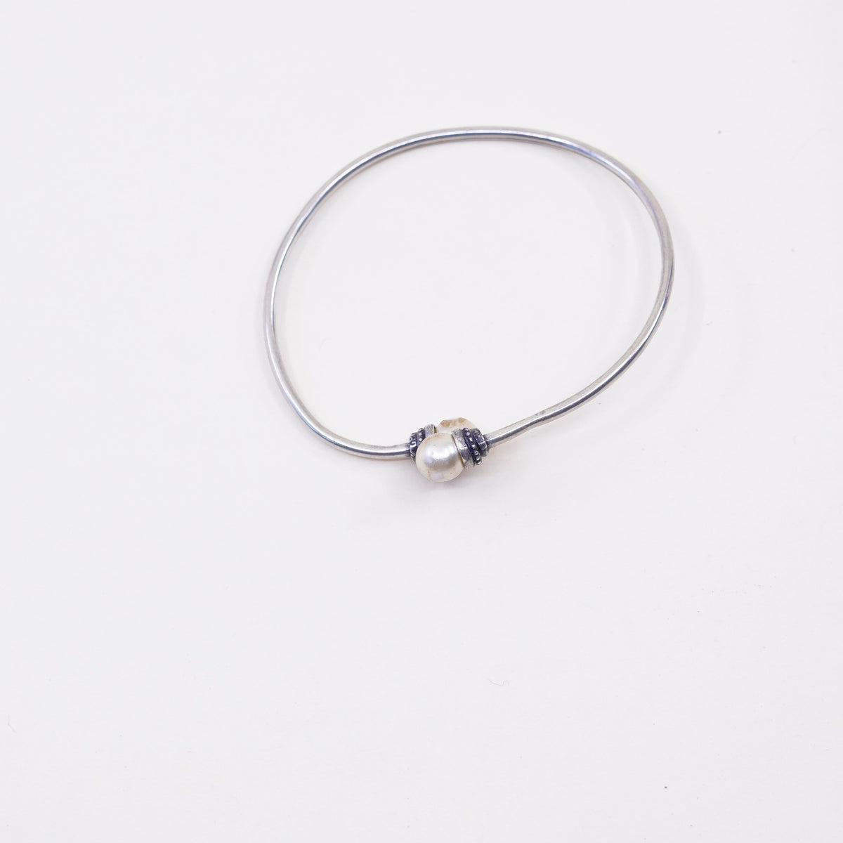7”, sterling silver contemporary handmade bracelet, 925 wrap cuff faux pearl