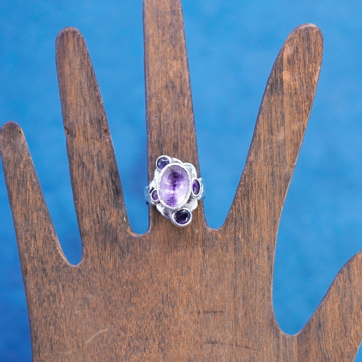 Size 6, vintage Sterling 925 silver handmade ring with amethyst ring