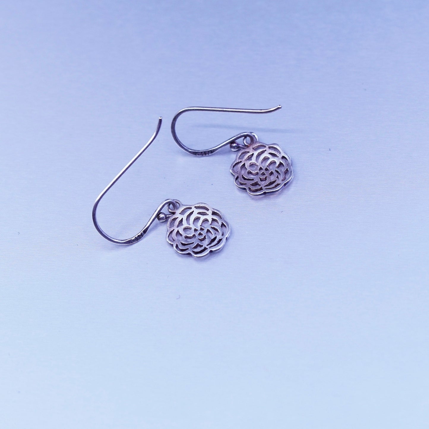 Vintage Sterling 925 silver handmade filigree flower earrings