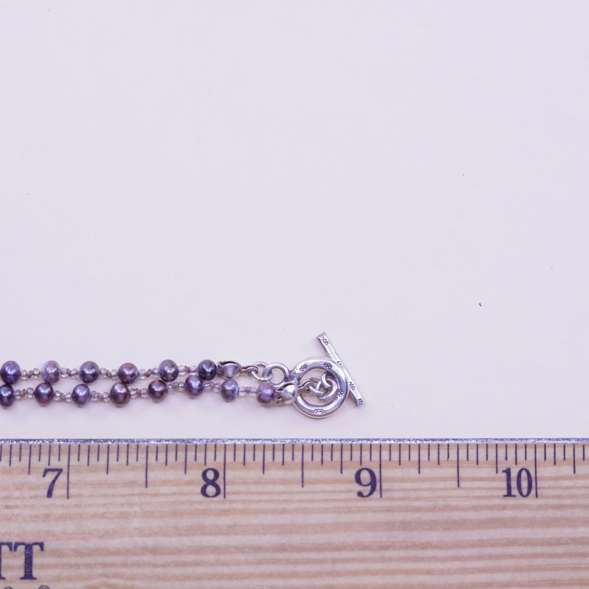 18”, Vintage handmade Sterling silver Circle chain with black pearl beads