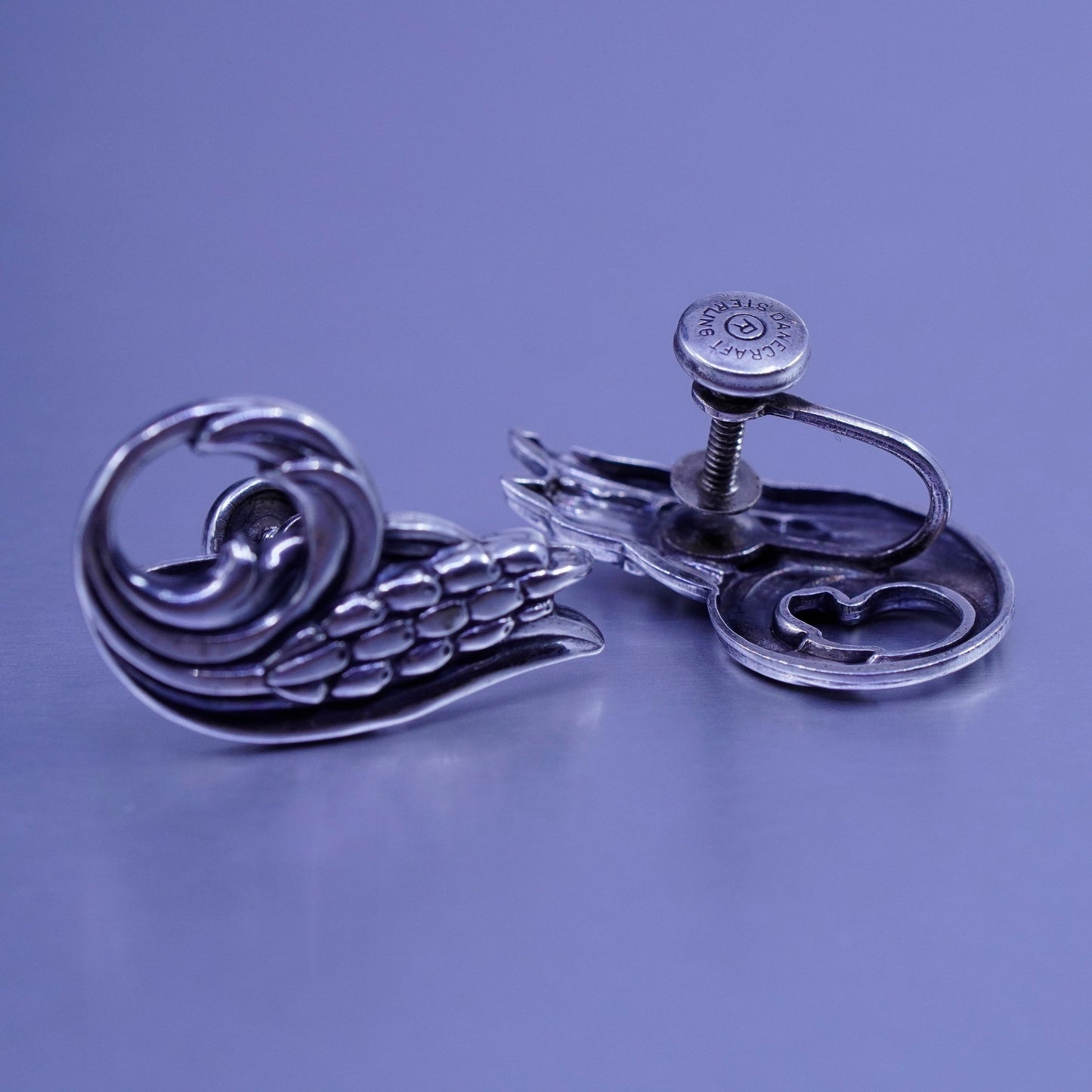 1940s signed danecraft modern Sterling 925 silver earrings, screw back wings