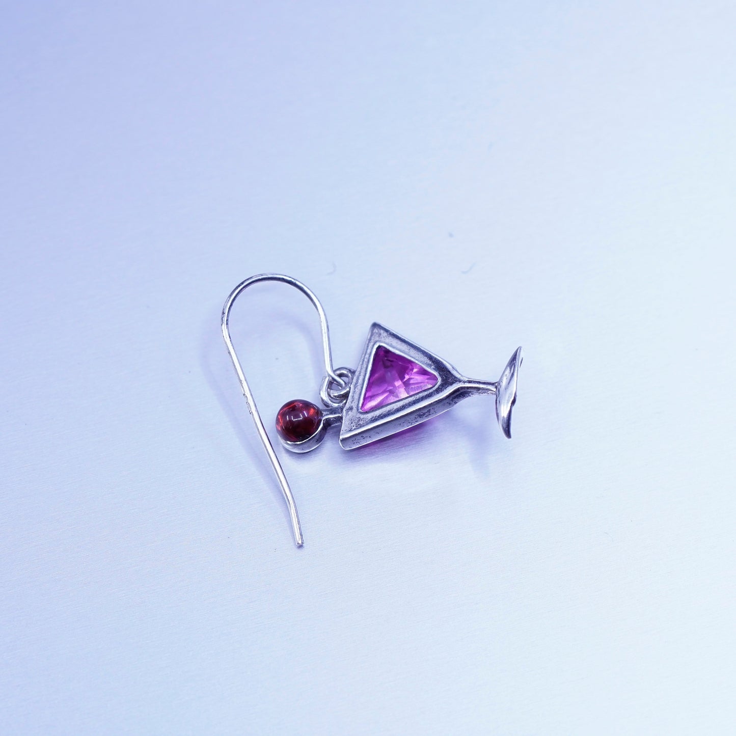 vtg Sterling 925 silver handmade cocktail earrings pink crystal garnet olive